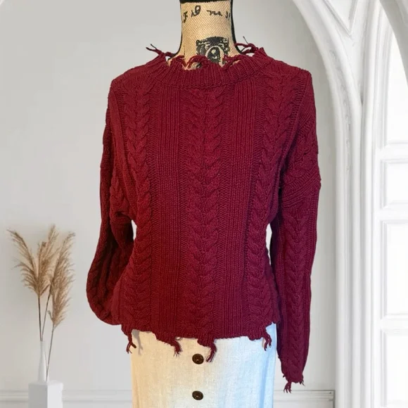 Boohoo Burgundy Cable Knit Sweater - Picture 3 of 11
